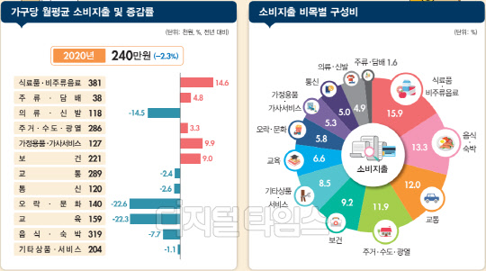2020년 연간지출 가계동향조사 결과 (자료:통계청)
